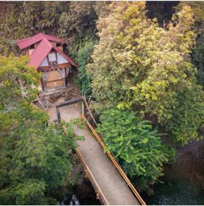 an aerial view of a train station on the tracks at Cabaña Eco-Río Cristalino/Hamacas/Fogata in San Francisco