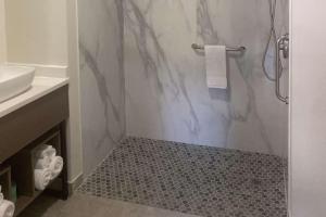a bathroom with a shower with a glass door at MainStay Suites Columbia Harbison in Columbia