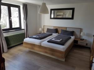 1 Schlafzimmer mit 2 Betten und einem Spiegel in der Unterkunft Blue Mountain Hotel in Afritz