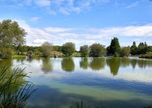 a large body of water with trees in the background at Bosworth Lakeside Lodges 