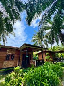 a house with palm trees in front of it at Lay Back Villa Wooden House AC Hot shower High Speed Internet in Krabi town