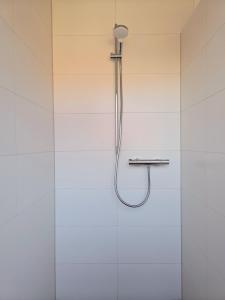 een douche met een douchekop in de badkamer bij Natuurvilla De Heerlickheyt in Hoogersmilde