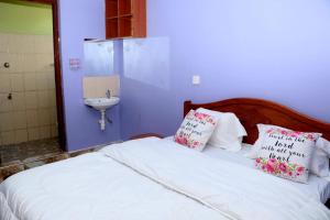 a bed with two pillows and a sink in a room at Lokorye Homes in Makutano