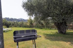 a grill sitting in a field next to a tree at Lux et Mare in Pefkochori