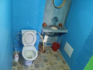 a blue bathroom with a toilet and a sink at riad jnane imnane in Tamguist