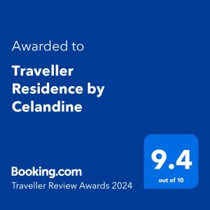 een schermafdruk van een mobiele telefoon met de tekst die door Calander aan de accommodatie van reizigers is toegekend bij Traveller Residence by Celandine in Manilla