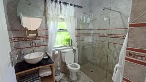 a bathroom with a toilet and a sink and a shower at Alba House Guest House in Paarl