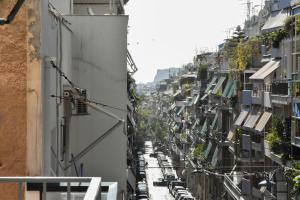 an overhead view of a city street with buildings at Renovated Kypseli Apartment in Athens