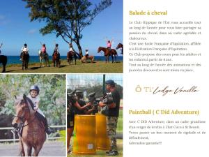 a collage of photos of people on horses and a flyer at Ô Ti' Lodge Vanilla in Bras-Panon