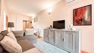 sala de estar con sofá y TV de pantalla plana en Almada Apartments 468, en Oporto