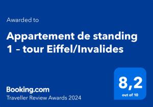 a blue sign with the words agreement de standing on it at Appartement de standing 1 – tour Eiffel/Invalides in Paris