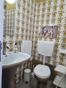 y baño con aseo blanco y lavamanos. en Sunrise Beach Apartment en Póvoa de Varzim