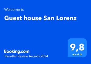 Certifikát, hodnocení, plakát nebo jiný dokument vystavený v ubytování Guest house San Lorenz