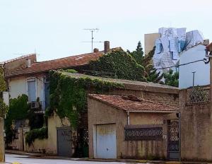 un vecchio edificio con edera che cresce sul lato. di Casa d'Olivier a Arles