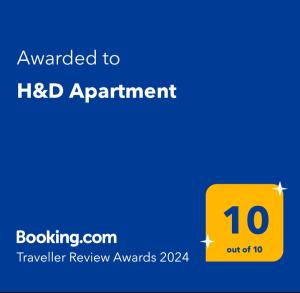 H&D Apartment tesisinde sergilenen bir sertifika, ödül, işaret veya başka bir belge