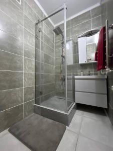 a bathroom with a shower and a sink at Apartment for relax in Chişinău