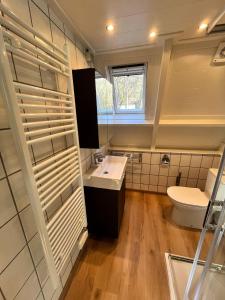 a bathroom with a sink and a toilet at Chalet 146 Arrivée in Durbuy
