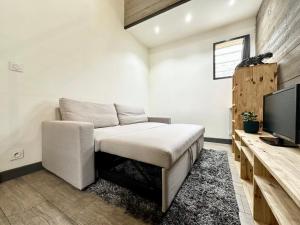 a living room with a couch and a tv at LA CITADINE - Parking - Calme in Mont-de-Marsan