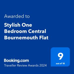 Un certificat, premiu, logo sau alt document afișat la Stylish One Bedroom Central Bournemouth Flat