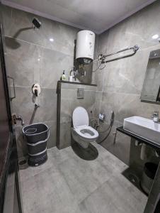 a bathroom with a toilet and a sink at Himalayan Hideaway in Shimla