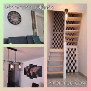 eine Collage mit Fotos mit einer Treppe und einem Zimmer in der Unterkunft [Aucun supplément] L'Harmonie - 15 min de Beauval in Meusnes