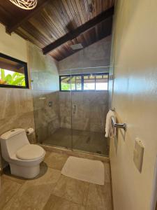 a bathroom with a toilet and a glass shower at Drake Bay Greenleaf in Drake