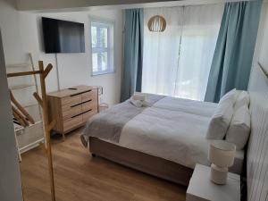 a bedroom with a large bed and a window at Vyfer 100 Guesthouse in De Kelders