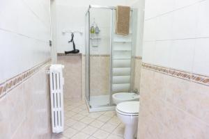 uma casa de banho com um WC e uma cabina de duche em vidro. em Lingotto Luxury Apartment em Turim