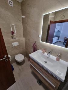 a bathroom with a sink and a toilet and a mirror at Royal apartment Salona in Klis