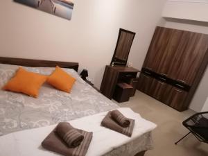 um quarto com uma cama com duas almofadas em JP apartment em Michaniona