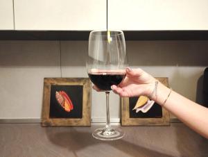 a person holding a glass of red wine at House Lido in Gallipoli