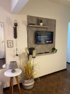 uma sala de estar com uma televisão na parede em Mendoza R km 0 em Mendoza