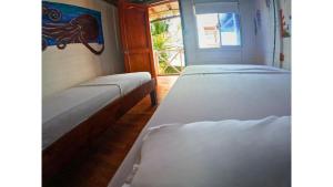 a group of beds in a room at Posada nativa casa azul in Playa Blanca