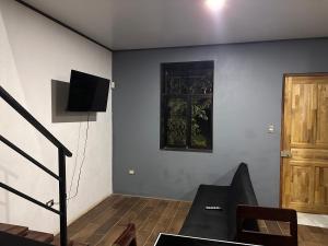 sala de estar con sofá y TV en la pared en Cat’onas apatment, en Nicoya