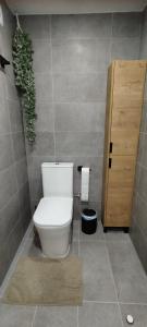 a bathroom with a toilet with a plant on the wall at Apartamento Sofia in Santa Pola