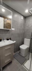 a bathroom with a toilet and a sink and a mirror at Apartamento Sofia in Santa Pola
