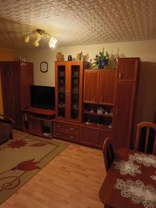 a living room with a tv and a entertainment center at Mieszkanie 2pokojowe in Wieliczka