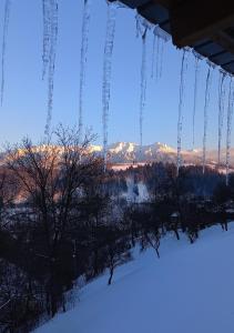 icicles hanging from a bridge in the snow at The Sun Chalet by Touch the Sky in Moieciu de Jos