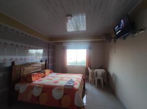 a bedroom with a bed and a television in it at Alojamiento Oasis in Santa Cruz de la Sierra