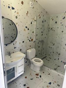 a bathroom with a toilet and a sink at La Terrazza in Dobra Voda +4 photos