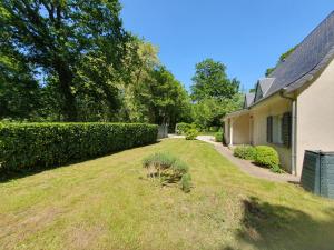a yard next to a house with a hedge w obiekcie Gîte du parc - VALLOIRE SUR CISSE w mieście Seillac
