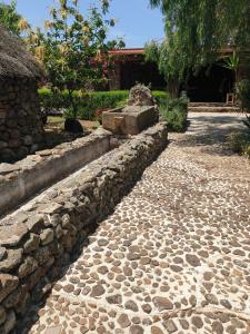 una pared de piedra junto a un camino de piedra en Azienda agricola Affittacamere S'Ispinalba di Laura Pitzolu, en Borore