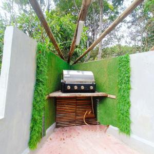 a toaster sitting on top of a wall with ivy at Cabaña de Montaña Puro Corazón in Los Altos de Cerro Azul