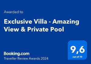 uma placa que lê a exclusiva villa vista incrível e piscina privada em Exclusive Villa - Amazing View & Private Pool em Agia Triada