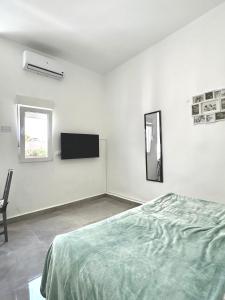- une chambre avec un lit et une télévision murale dans l'établissement JARA HOME Malaga Centro, à Malaga