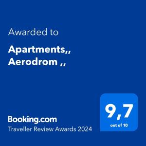 ใบรับรอง รางวัล เครื่องหมาย หรือเอกสารอื่น ๆ ที่จัดแสดงไว้ที่ Apartments Aerodrom