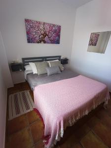 een slaapkamer met een bed met een roze deken bij Atiko Welcome in Arcos de la Frontera