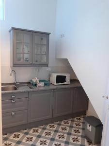 uma cozinha com um lavatório e um micro-ondas no balcão em Casa Aveiro Praça Do Peixe em Aveiro