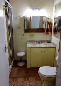 a bathroom with a toilet and a sink and a mirror at Dona Zélia in Paso de los Libres