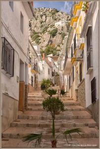 Valle de AbdalagísにあるCasa Clara, Caminito de Reyの階段を背景に山を背景とした路地